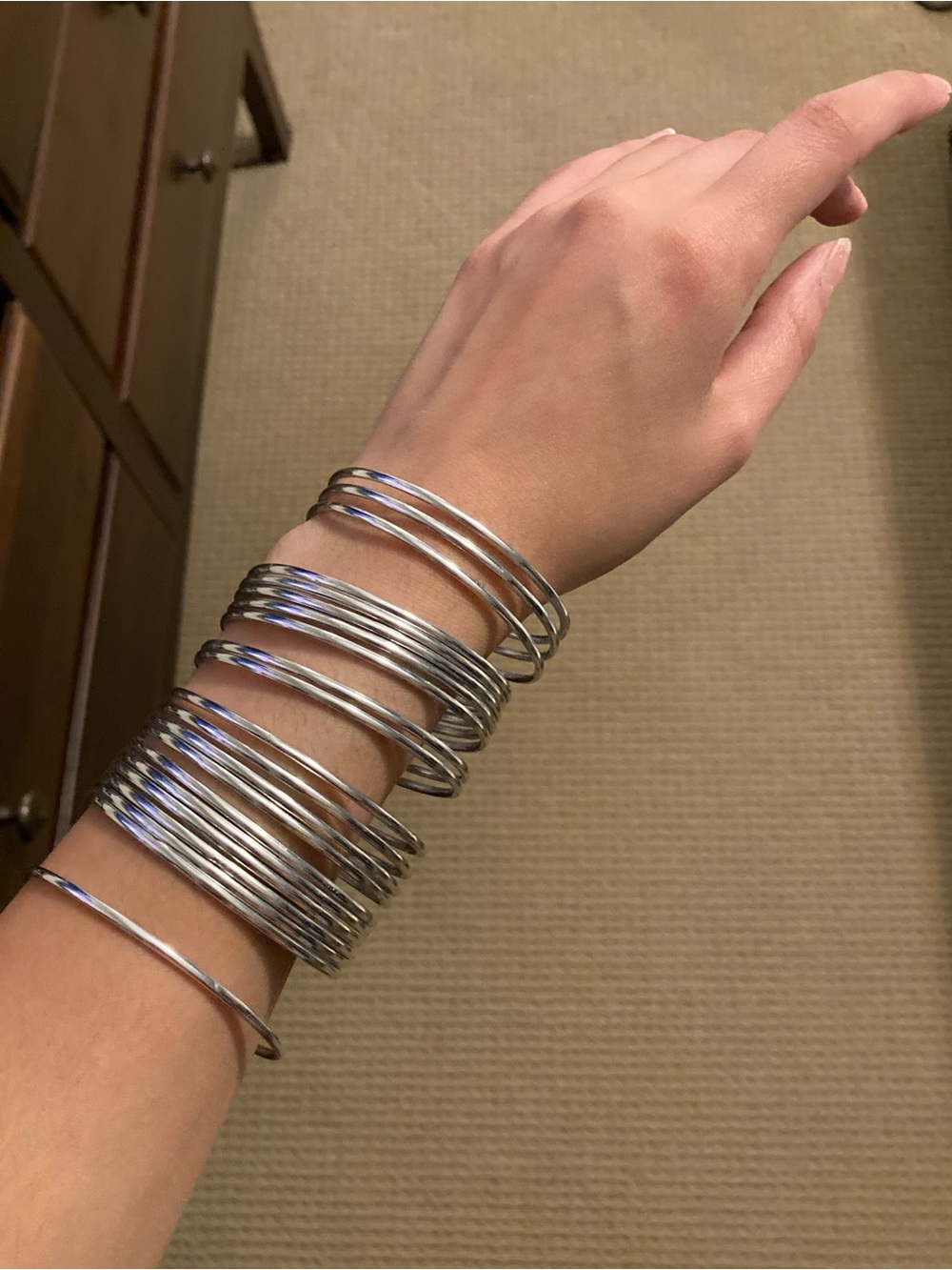 Silver Multi-Bangle Stack Bracelet Set